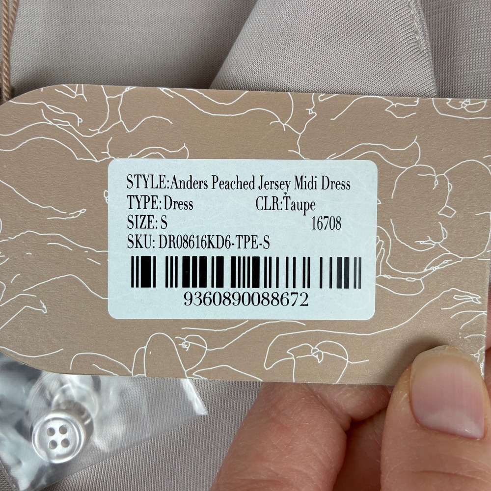 NWT Meshki Anders Dress Women S Taupe Button Front Midi Quiet Luxury Minimalist - Picture 6 of 11